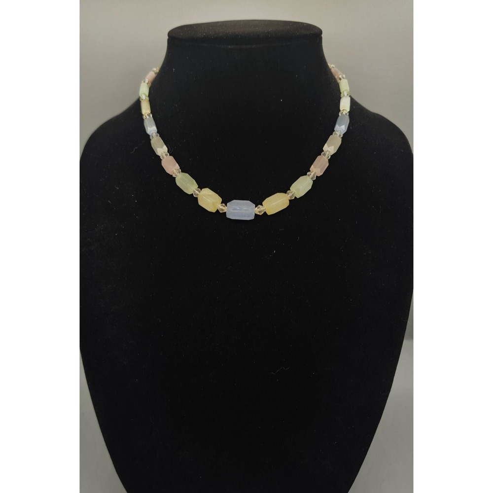 Pastel Multi-Color Glass Beaded Choker Necklace Faceted Beads Vintage